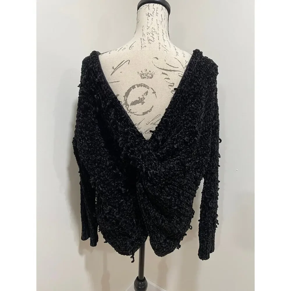 Entro Black Distressed Chenille Low Twist Back Sweater Oversized Small